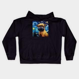 Brussels Griffon dog painting in Starry Night style Kids Hoodie